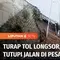 Selain banjir, hujan deras yang mengguyur wilayah Jakarta membuat turap di tol JORR Veteran daerah Pesanggrahan, Jakarta Selatan, longsor Sabtu sore. Material longsor menutup separuh Jalan Mulia Bakti yang berada di samping jalan tol.