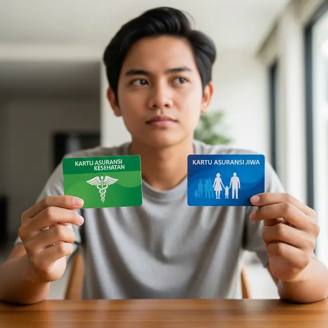 Menunjukkan kartu asuransi jiwa dan asuransi kesehatan (Gemini AI)
