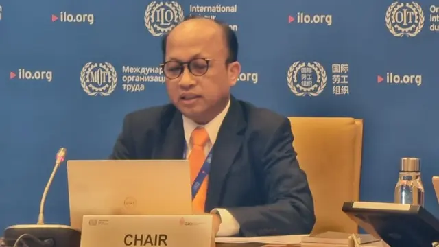 Sekretaris Jenderal Kementerian Ketenagakerjaan, Anwar Sanusi, yang menjabat Chair G20 EWG periode 2021-2022, Jumat (11/11/2022). (Dok Kemnaker)