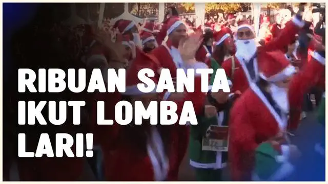 Berita video ribuan pelari di kota Madrid, Spanyol, gunakan kostum Santa untuk rayakan Natal dan penggalangan dana untuk Palang Merah Spanyol.