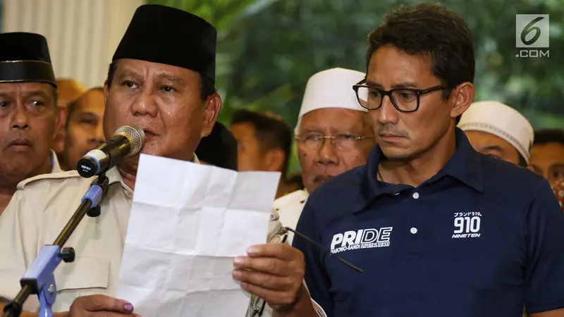 Didampingi Sandiaga, Prabowo Kembali Deklarasi Menang Pilpres