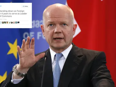 Senin (14/7/14), melalui akun Twitter miliknya, William Hague mengumumkan pengunduran dirinya. (REUTERS/David Mdzinarishvili/)