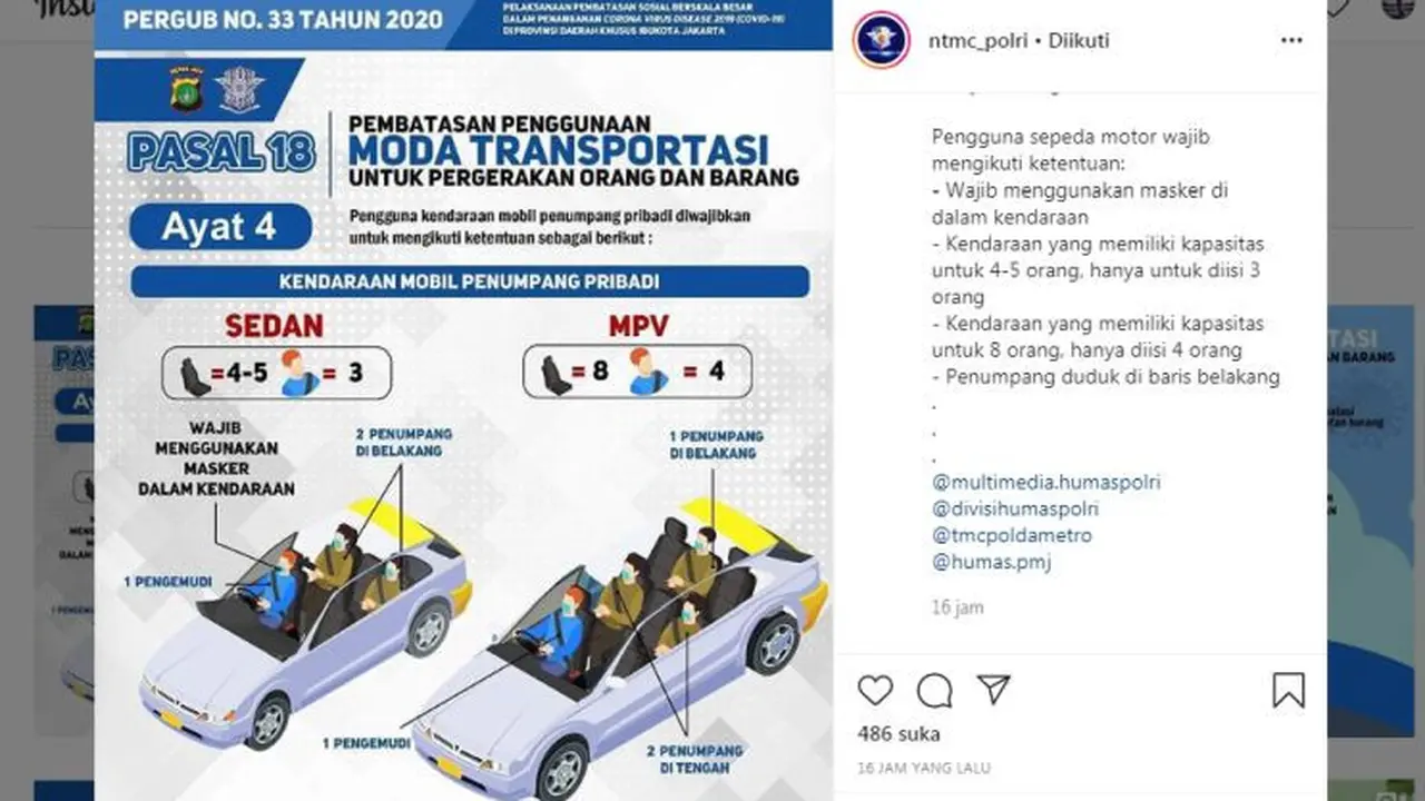 Begini Peraturan Wajib Penggunaan Kendaraan Pribadi di Jalan (Instagram)
