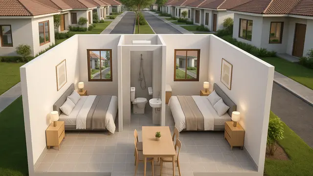 Desain Rumah Ukuran 6x9 2 Kamar/Ilustrasi gambar oleh AI
