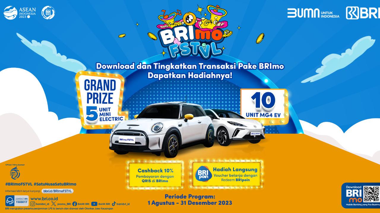 Program BRImo FSTVL memberikan apresiasi kepada nasabah BRI dalam bentuk penukaran BRIpoin menjadi <i>voucher</i> belanja atau kupon undian berhadiah mendapatkan mobil listrik. BRIpoin didapatkan setelah Anda melakukan transaksi melalui BRImo, Kartu Debit