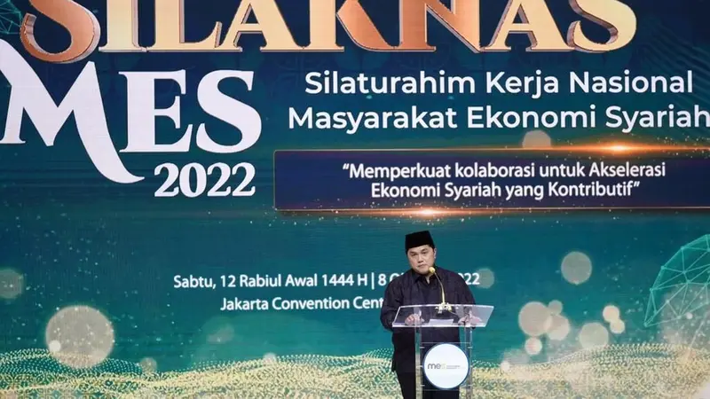 Masyarakat Ekonomi Syariah (MES) menggelar Silaturahim Kerja Nasional (Silaknas) yang bertepatan dengan peringatan Maulid Nabi pada 12 Rabiul Awal 1444 H atau Sabtu (8/12/2022). Acara ini dihadiri oleh Menteri BUMN Erick Thohir.