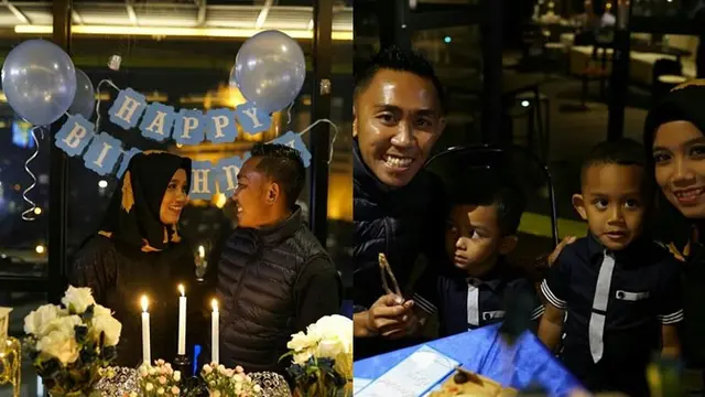 Rendi Irwan saat merayakan ulang tahun sang istri bersama kedua anaknya
