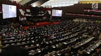 Suasana sidang Tahunan MPR Tahun 2019 di Kompleks Parlemen, Senayan, Jakarta, Jumat (16/8/2019). Sidang tersebut beragendakan penyampaian pidato kenegaraan Presiden Joko Widodo dalam rangka HUT Ke-74 Kemerdekaan Republik Indonesia. (Liputan6.com/Johan Tallo)