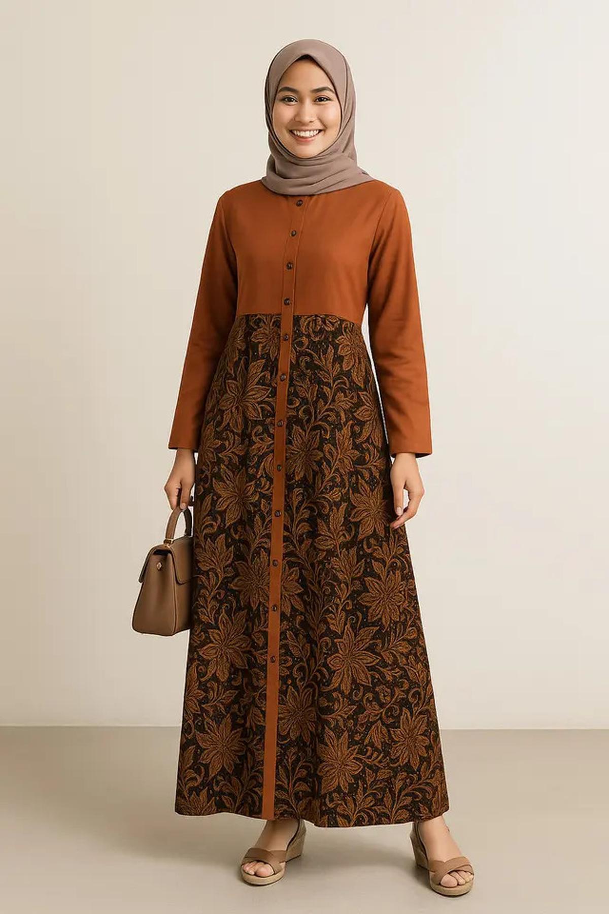 10 Model Gamis Batik Kombinasi Polos Kerah Shanghai 2025, Ini Padu Padan yang Bikin Wanita Stylish