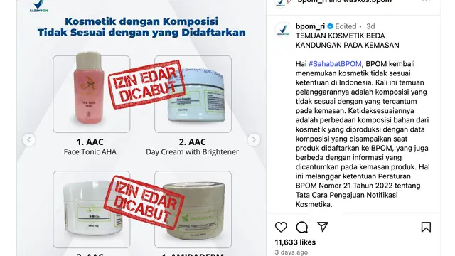 Unggahan BPOM. (Foto: Dok. Instagram @bpom_ri)