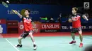 Pebulu tangkis ganda putra Indonesia, Marcus Fernaldi Gideon/Kevin Sanjaya Sukamuljo saat melawan Satwiksairaj Rankireddy/Chirag Shetty (India) di babak 16 besar Indonesia Open 2019 di Istora Senayan, Jakarta, Kamis (18/7/2019). Marcus/Kevin unggul 21-15, 21-14. (Liputan6.com/Helmi Fithriansyah)