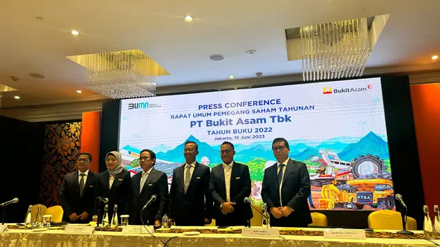 Konfrensi pers PT Bukit Asam Tbk (PTBA), Kamis (15/6/2023). (Foto: Liputan6.com/Elga N)