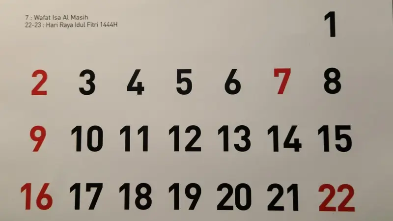 Kalender cuti bersama Lebaran 2023