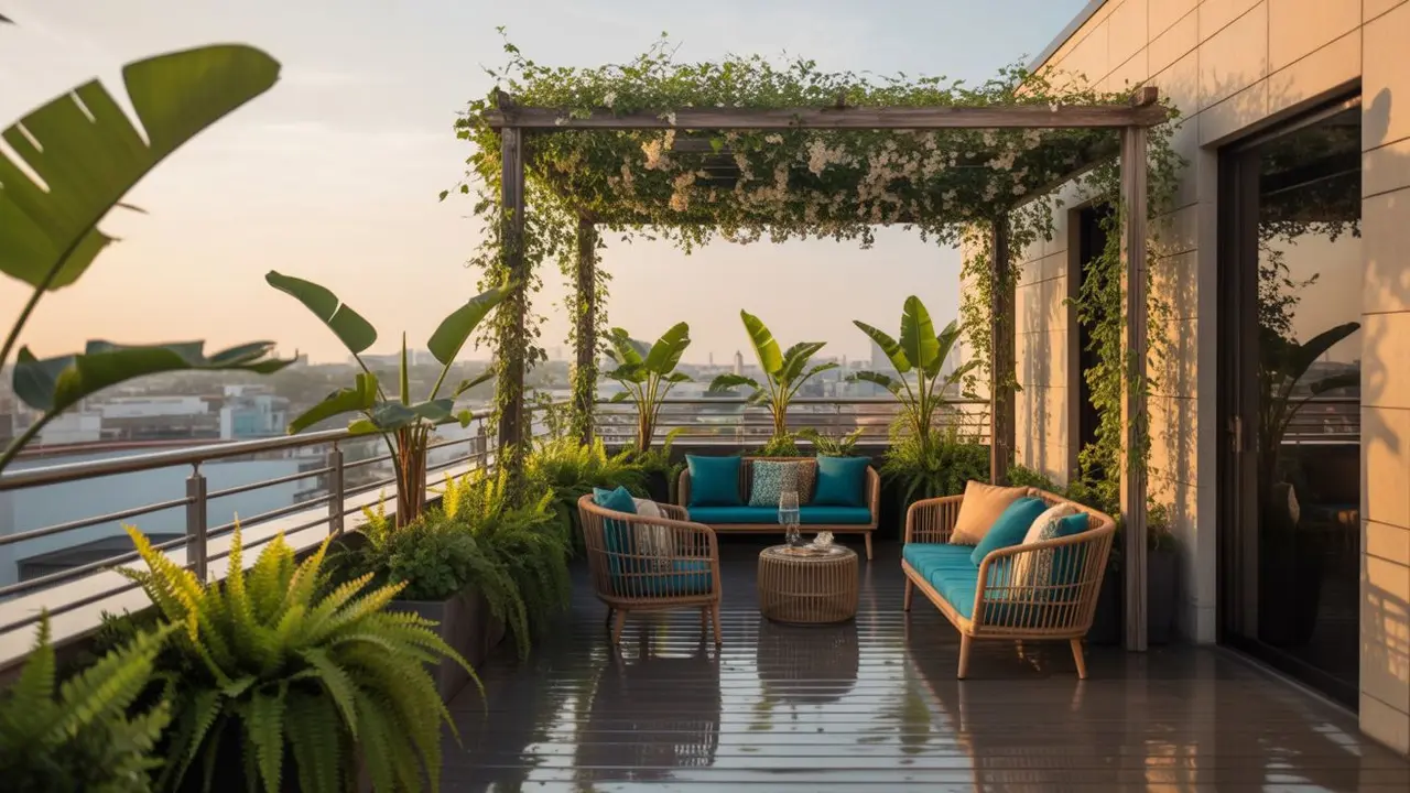 desain teras rooftop rumah kecil