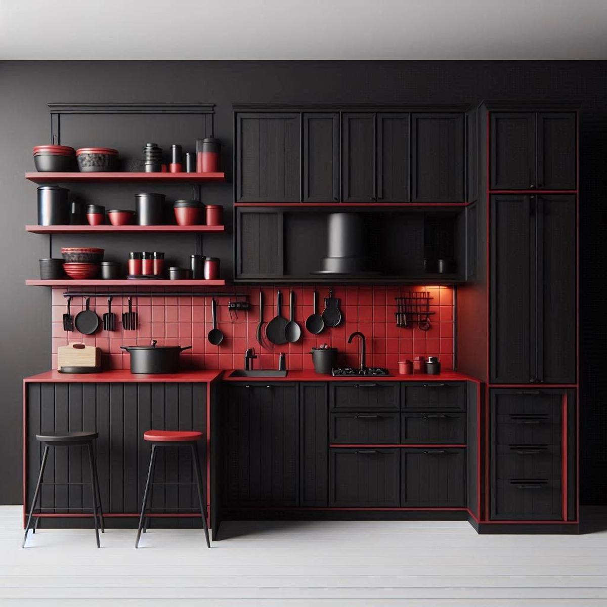Desain Dapur Warna Merah Hitam