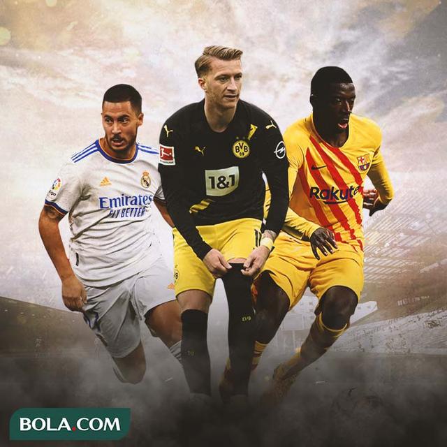 Ilustrasi - Eden Hazard, Marco Reus, Ousmane Dembele