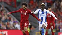 Mohamed Salah mencetak gol tunggal yang memberikan kemenangan untuk Liverpool atas Brighton & Hove Albion di Stadion Anfield, Minggu (26/8/2018) dini hari WIB. (Martin Rickett/PA via AP)