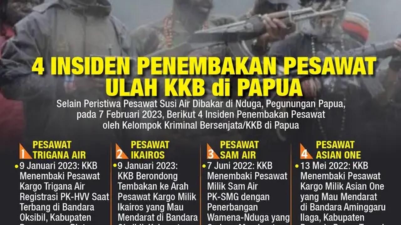 Infografis 4 Insiden Penembakan Pesawat Ulah KKB di Papua. (Liputan6.com/Trieyasni)