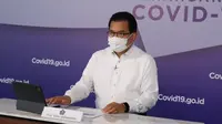 Juru Bicara Satuan Tugas Penanganan COVID-19 Wiku Adisasmito saat konferensi pers perkembangan COVID-19 di Graha BNPB, Jakarta pada Kamis, 17 Juni 2021. (Tim Komunikasi Satgas COVID-19/Marji)