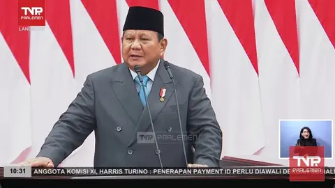 Presiden Prabowo Subianto dalam Sidang Tahunan MPR RI dan Sidang Bersama DPR RI - DPD RI, di Gedung Nusantara DPR RI, Jakarta, Jumat (15/8/2025). Dia mengungkapkan tujuan kemerdekaan Republik Indonesia. Diantaranya adalah masyarakat terlepas dari kemiskinan, kelaparan, dan penderitaan.