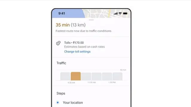 Tampilan tarif tol di Google Maps (Dok. Google)