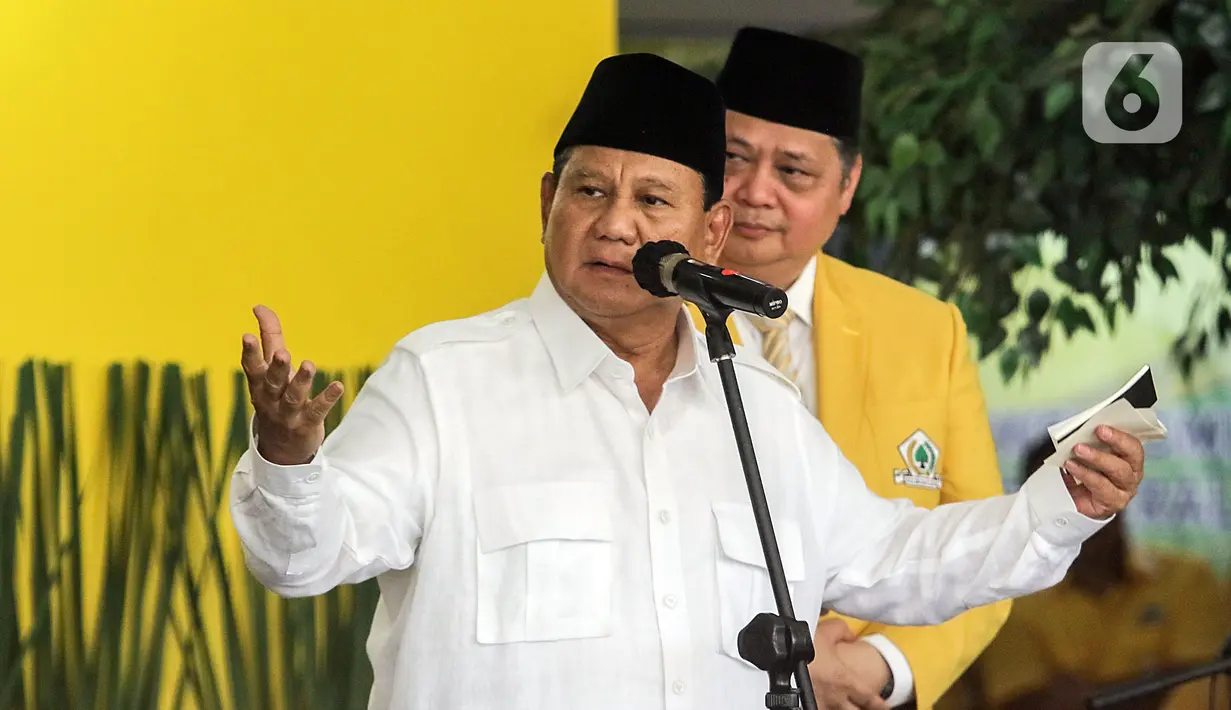 Dalam sambutannya, Prabowo menuturkan Golkar selalu hadir membela Pancasila dan UUD 1945. (Liputan6.com/Angga Yuniar)