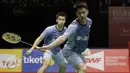 Ganda putra Indonesia, Kevin Sanjaya/Marcus Gideon, saat melawan wakil India, Satwiksairaj Rankireddy/Chirag Shetty pada laga Indonesia Masters 2018 di Istora Senayan, Sabtu (27/1/2018). Kevin /Marcus menang 21-14, 21-11. (Bola.com/M Iqbal Ichsan)