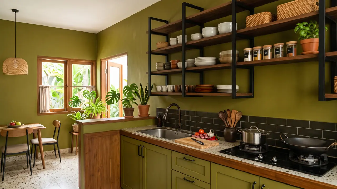 Inspirasi Dapur Bernuansa Olive Green yang Sedang Tren