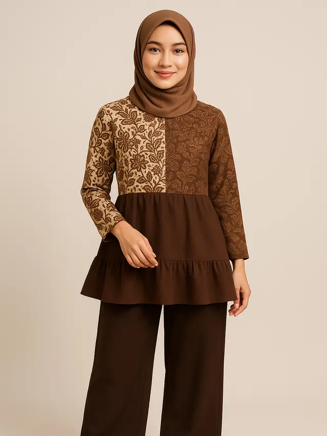 Model Tunik Batik Kombinasi 2 Warna/Ilustrasi gambar AI