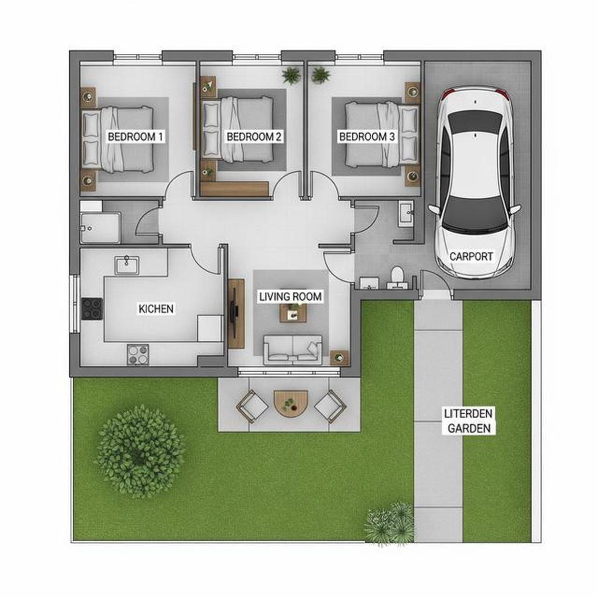 7 Denah Rumah 8x15 m dengan 3 Kamar Tidur untuk Keluarga Muda, Nyaman dan Hemat Ruang