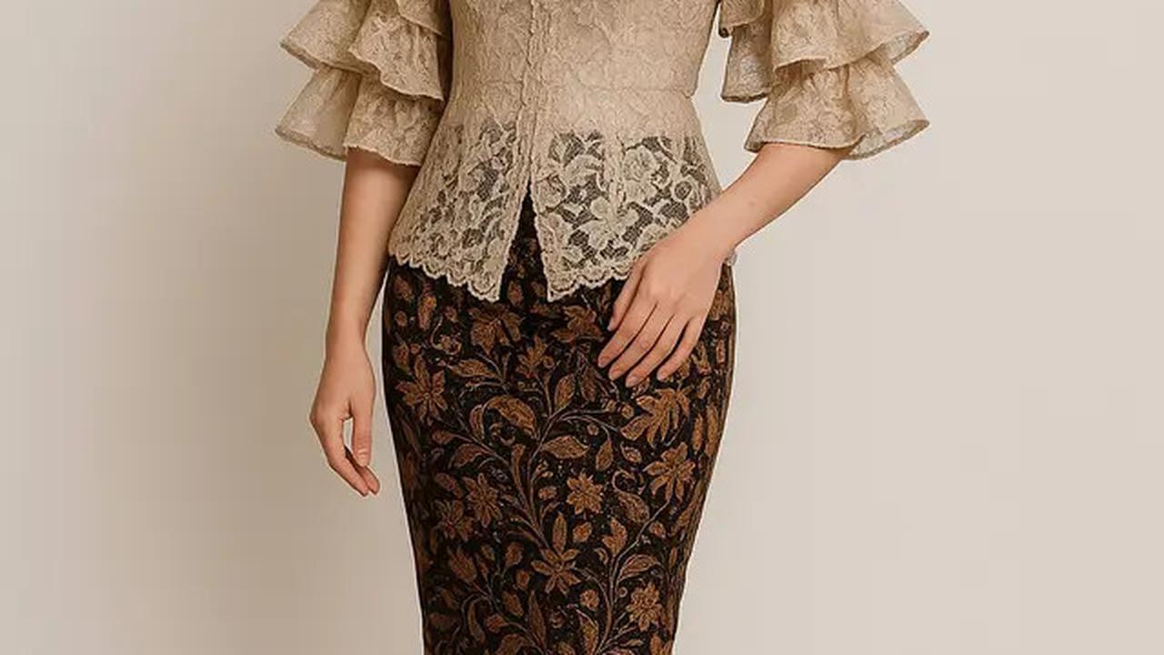7 Model Batik Brokat Kombinasi Lengan Ruffle Modern, Anggun dan Kekinian