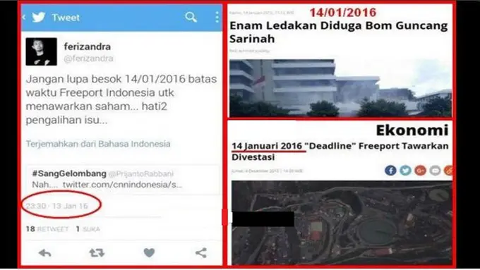 Netizen Duga Ledakan Bom di Sarinah Cuma Pengalihan Isu Freeport