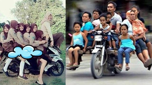 Potret Orang Boncengan Motor Lebih dari 3