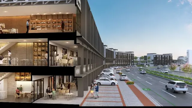Strip Komersial Hadap Jalan Boulevard dengan Teras Alfresco di Lokasi Premium