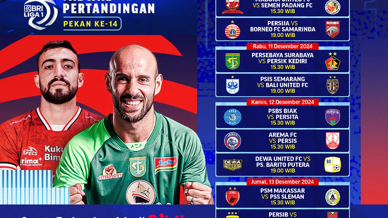 Jadwal Pertandingan BRI Liga 1 2024/25 Matchweek 14 di Vidio
