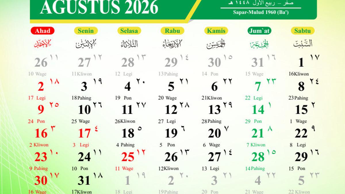 Kalender Islam Bulan Agustus 2026 Lengkap, Jadwal Hijriah, Maulid Nabi, dan Libur Nasional