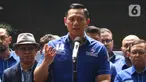 Ketua Umum Partai Demokrat, Agus Harimurti Yudhoyono alias AHY menyampaikan keterangan pers di kantor DPP Partai Demokrat, Menteng, Jakarta, Jumat (11/8/2023). (Liputan6.com/Herman Zakharia)
