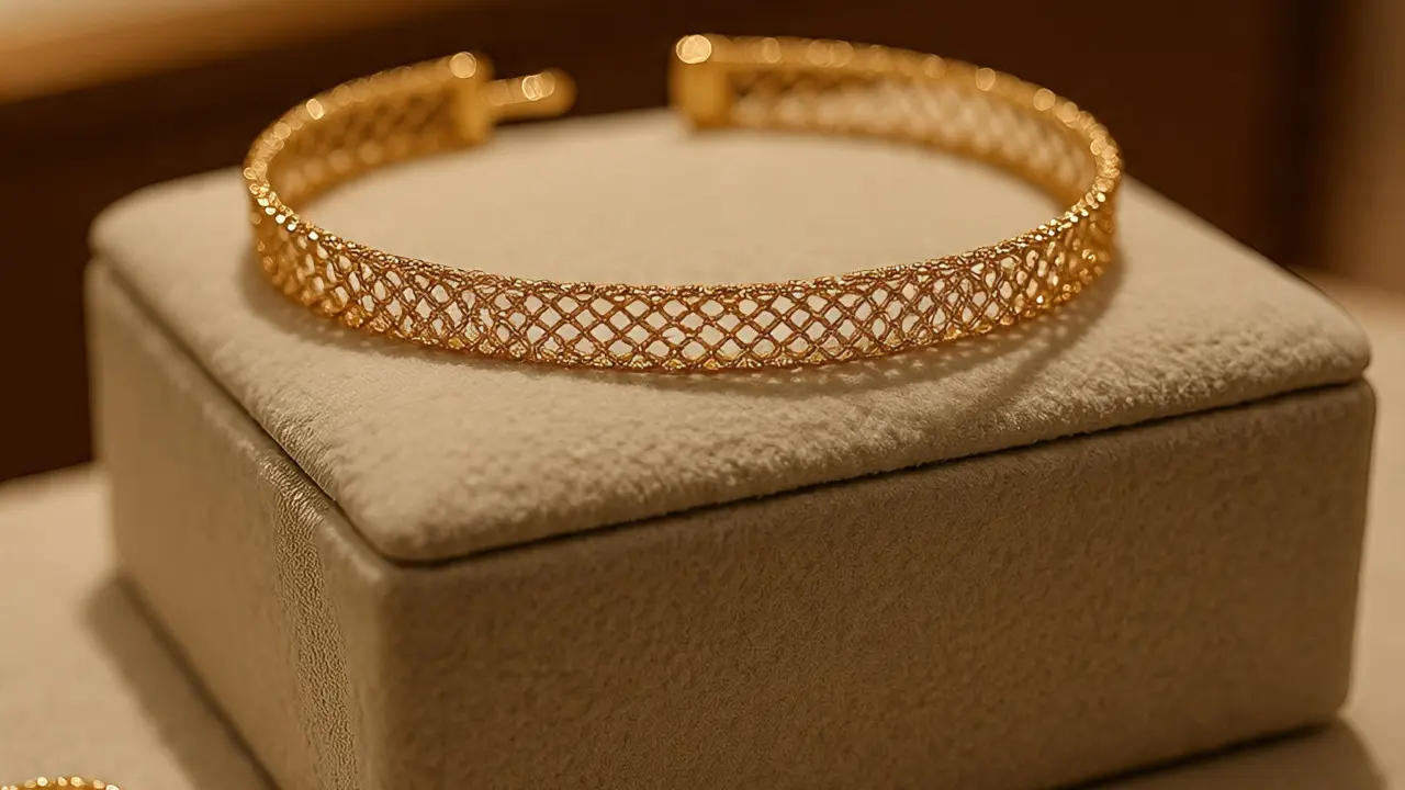 Ilustrasi gelang emas mesh (Created by Meta AI)