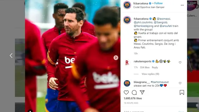 Lionel Messi kembali mengikuti latihan Barcelona di Joan Gamper, Rabu (9/9/2020)