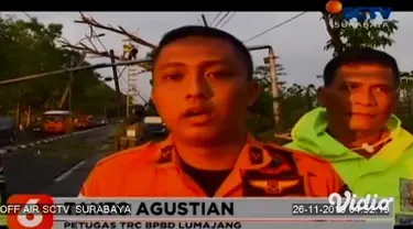 Akibat diguyur hujan lebat disertai angin kencang pada Minggu petang, pohon dan tiang listrik di empat titik di Lumajang Jawa Timur tumbang. Akibatnya jalur penghubung Lumajang-Malang terpaksa dialihkan ke jalan alternatif, sehingga membuat kemacetan...