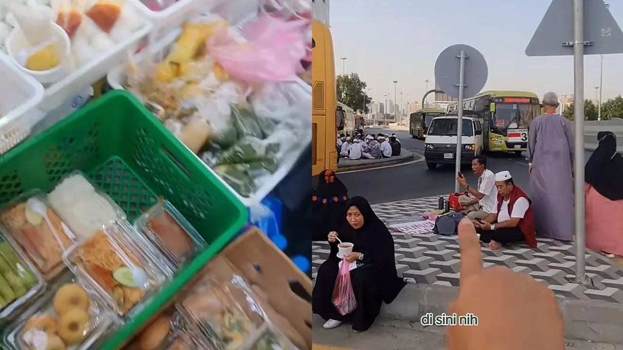 Jemaah haji Indonesia saat cari sarapan di jajanan kaki lima dekat hotel