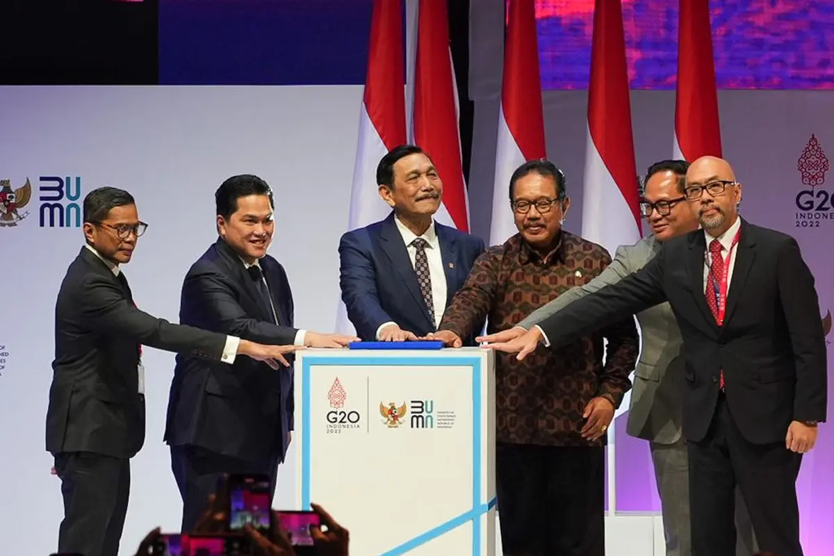 Menteri BUMN Erick Thohir pada acara SOE International Conference di Bali, Senin (17/10/2022).