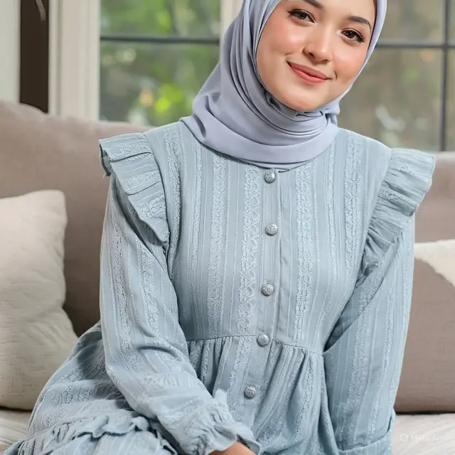 Gamis Button dengan Ruffle di Bagian Rok (Created by AI)
