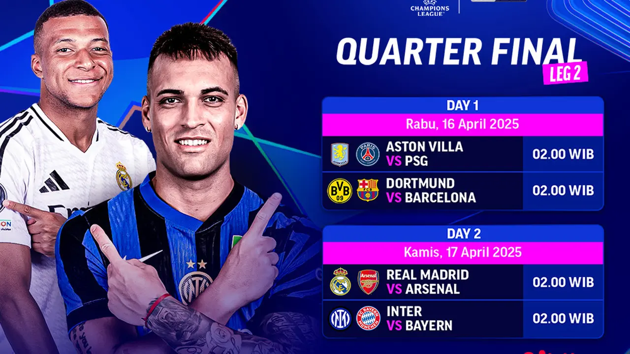 Jadwal dan Link Streaming Liga Champions 2024/25 Quarter Final Leg 2 di Vidio