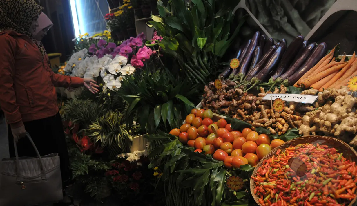 Aneka sayur hasil dari petani lokal Indonesia dipamerkan pada Agrinex Expo ke-9 yang digelar di JCC, Jakarta, Sabtu (21/3/2015). (Liputan6.com/Johan Tallo)