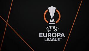 Logo Liga Europa dipajang sebelum pengundian babak play-off turnamen sepak bola Liga Europa UEFA 2024-2025 di House of European Football di Nyon, pada tanggal 31 Januari 2025. (Fabrice COFFRINI/AFP)