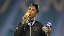 Kontingen Indonesia kembali menorehkan prestasi gemilang di SEA Games 2025. Medali emas ke-62 berhasil diraih dari cabang olahraga atletik nomor Women’s Heptathlon melalui atlet andalan Emilia Nova. (Bola.com/Bagaskara Lazuardi)