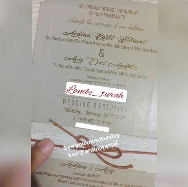 Undangan pernikahan Ardina Rasti sudah tersebar (Foto: Instagram)