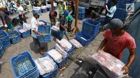 Nelayan memindahkan ikan laut hasil tangkapan di Pelabuhan Muara Angke, Jakarta, Kamis (26/10). Menurut Kementerian Kelautan dan Perikanan (KKP), ekspor perikanan naik 7,21 persen dibanding periode yang sama tahun 2017. (Liputan6.com/Angga Yuniar)