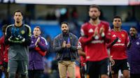 Manchester United harus menelan pil pahit dengan menelan kekalahan tiga gol tanpa balas dari City. (AP Photo/Dave Thompson)